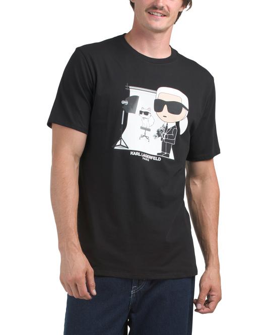 Men’s karl Black Graphic T-Shirt with Cartoon Print
