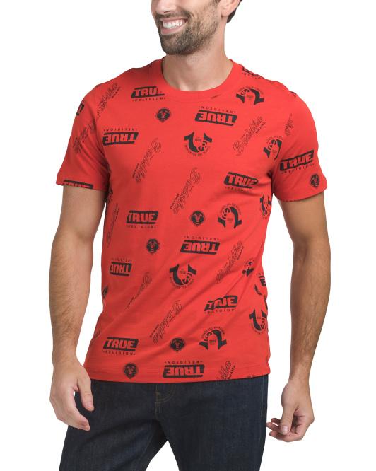 True Religion Men's All-Over Logo Print T-Shirt – Red