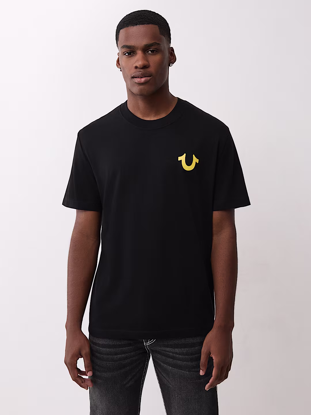 True Religion Black T-Shirt with Yellow Logo
