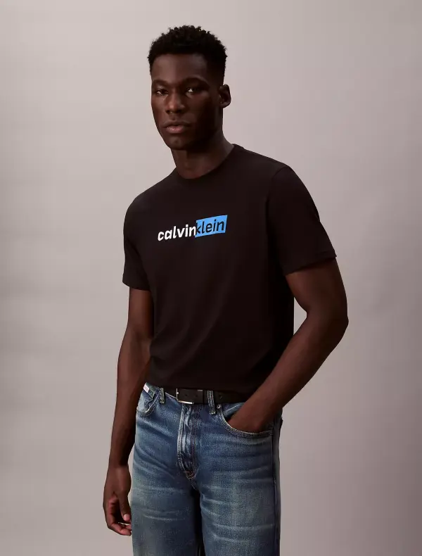 Calvin Klein Black T-Shirt with Blue & White Logo