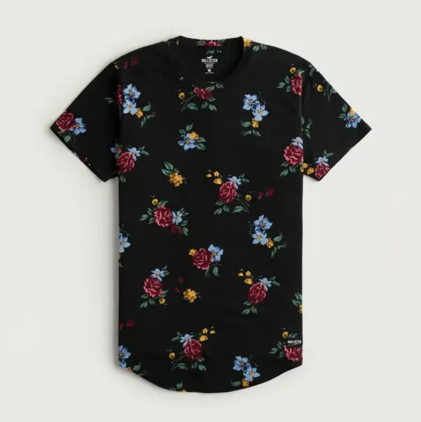 Hollister Men’s Floral Print T-Shirt – Black..