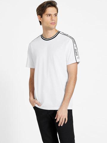 Guess Men’s White T-Shirt with Logo Side Tape