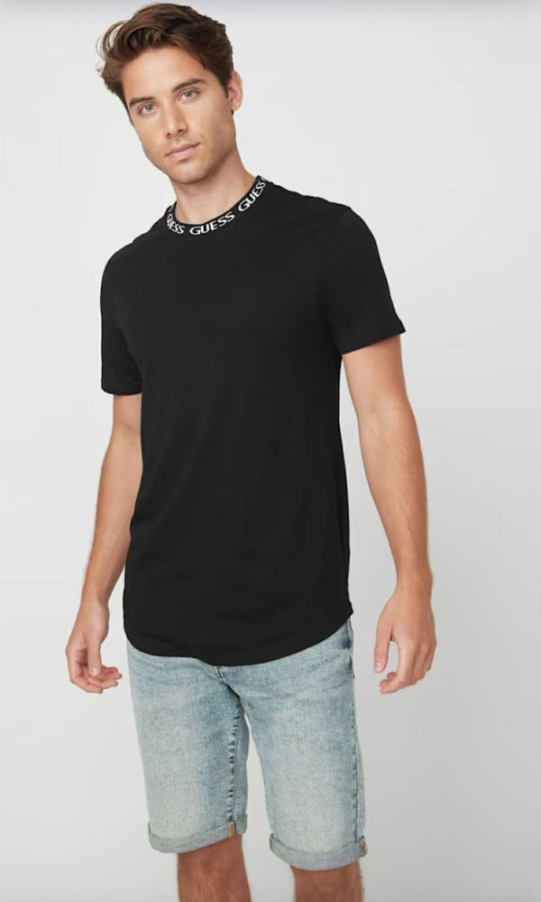 GUESS Men’s Black Logo Neck T-Shirt