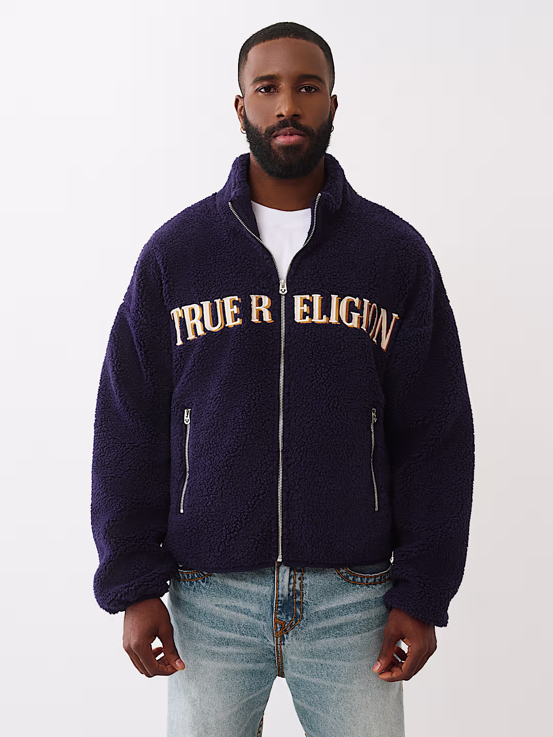 sherpa logo jacket navy