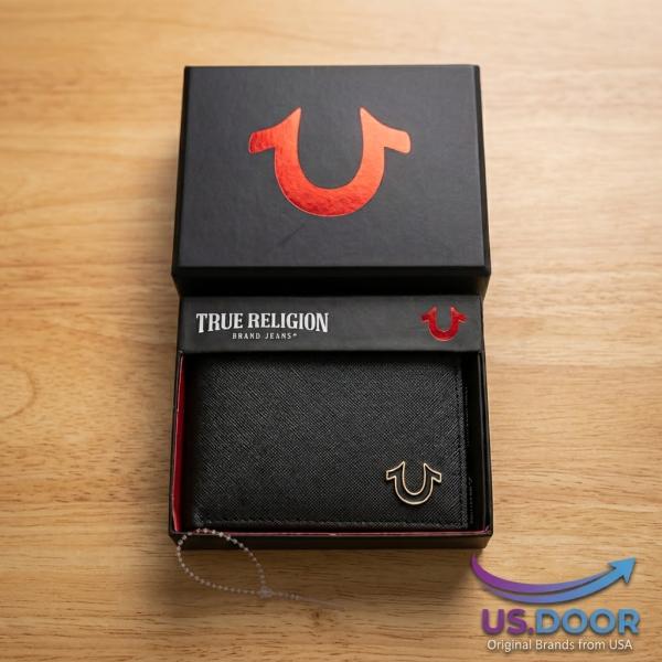 true Men’s Black Leather Wallet with Red Stitching