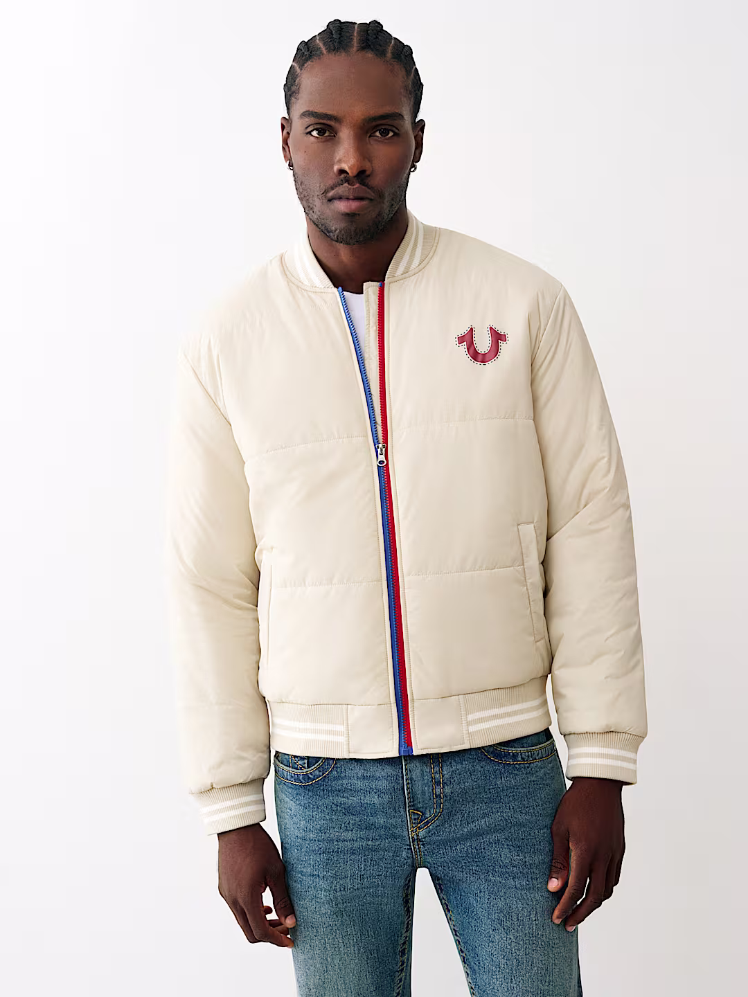 hs logo quilted bomber jacket  true religion