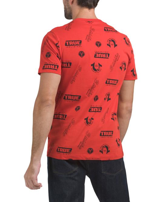 True Religion Men's All-Over Logo Print T-Shirt – Red