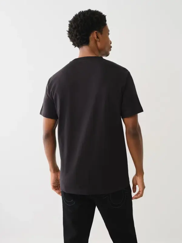 True Religion Black T-Shirt with Yellow Logo Stripe