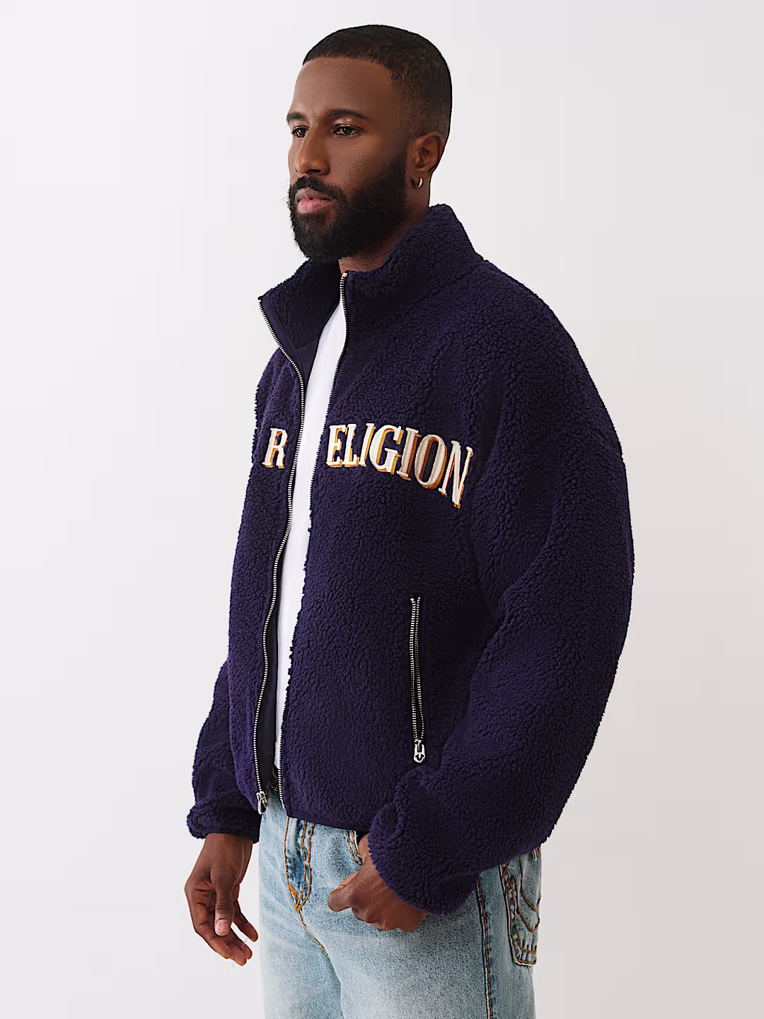 sherpa logo jacket navy