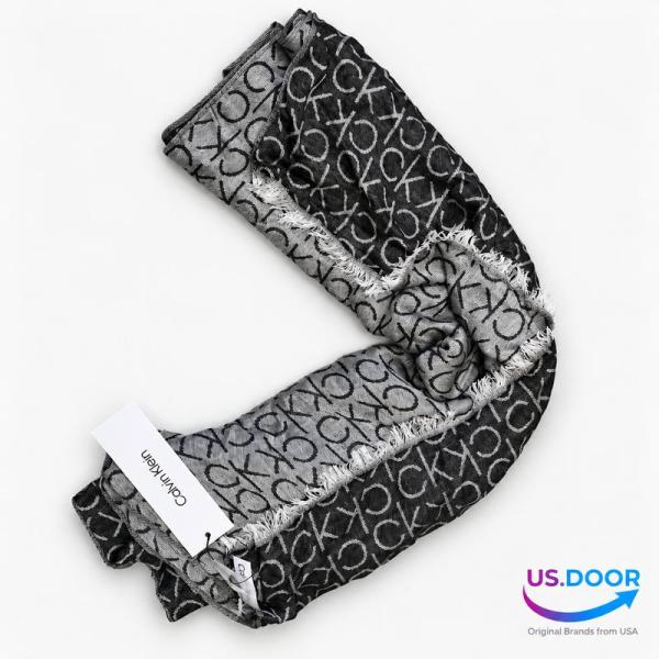 Calvin Klein Reversible Logo Print Scarf – Black & Gray..